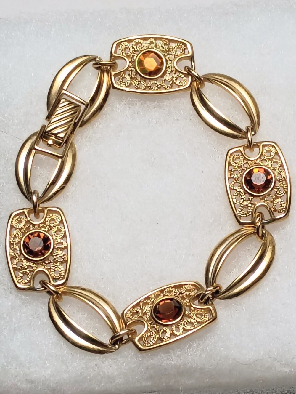 Sarah Coventry Goldtone Link Bracelet Topaz Rhinestones